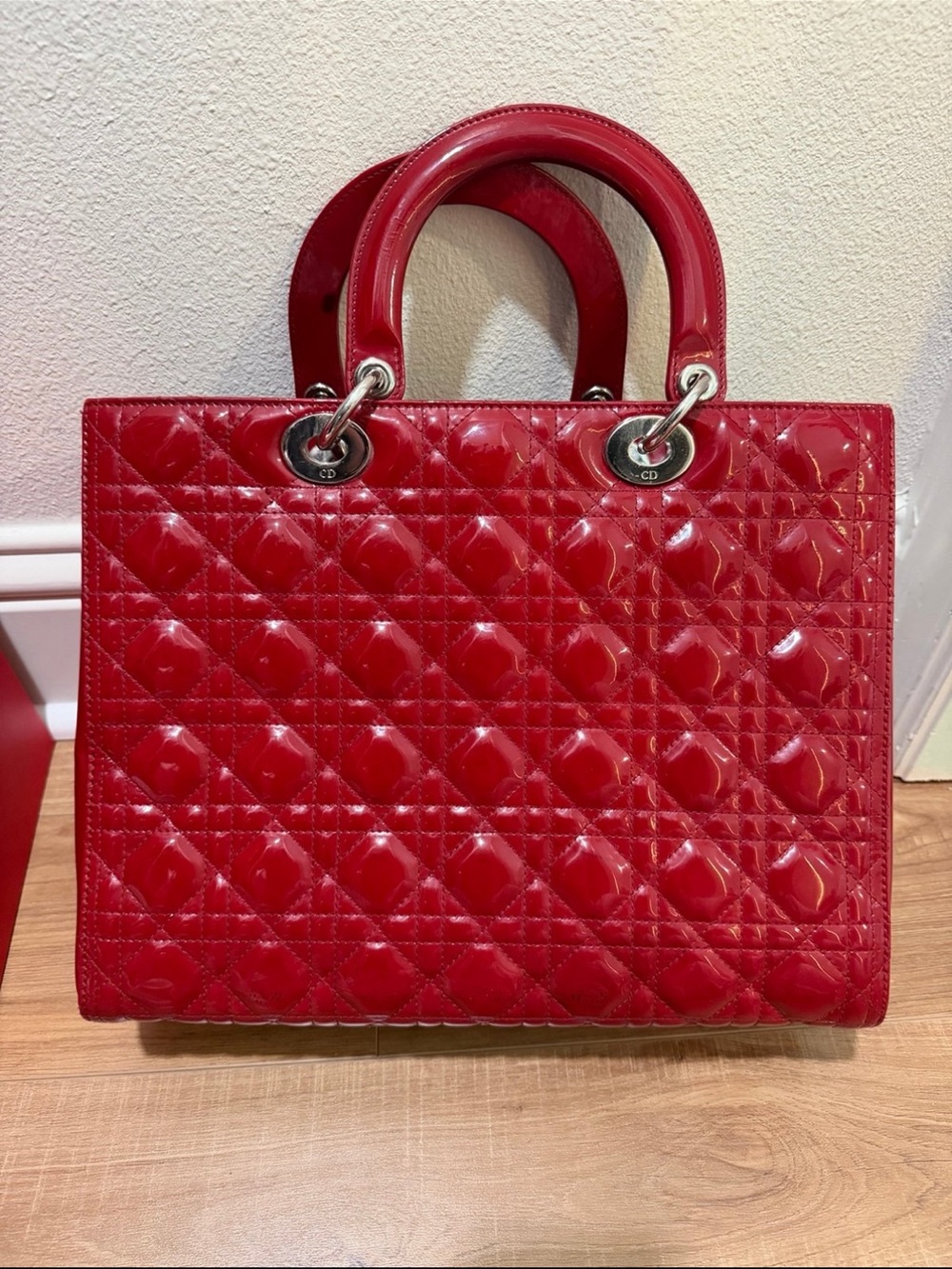 Dior Red Patent Cannage Leather Large Lady Dior - Picture 2 of 12